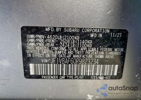 2023 Subaru Wrx Premium z USA, uszkodzony, nr VIN JF1VBAF60P9823234